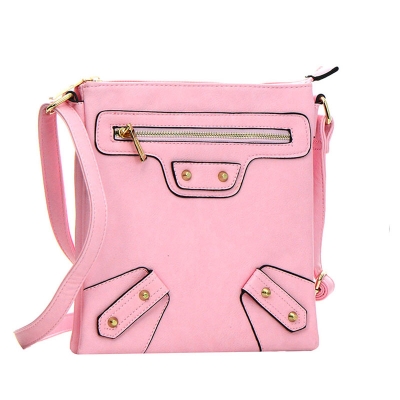 Faux Leather Messenger Bag L7133 37697 Pink